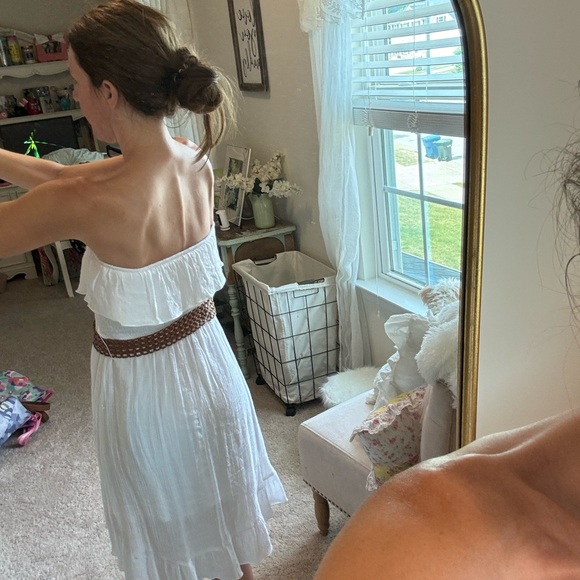 White strapless belted hi low dress - Picture 9 of 15